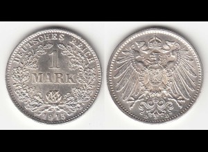 1 Mark Jaeger 17 Silber Münze großer Adler 1915 D Kaiserreich (31398