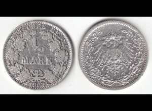 1/2 Mark Kaiserreich EMPIRE 1907 A Silber Jäger 16 (31406