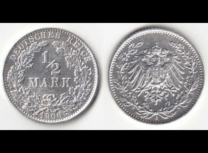 1/2 Mark Kaiserreich EMPIRE 1906 E Silber Jäger 16 (31408