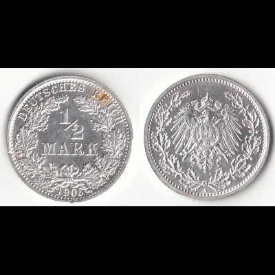 1/2 Mark Kaiserreich EMPIRE 1906 A Silber Jäger 16 (31411