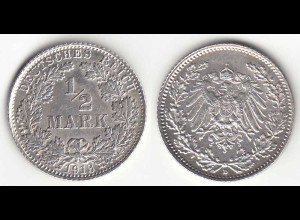 1/2 Mark Kaiserreich EMPIRE 1913 D Silber Jäger 16 (31415