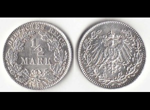 1/2 Mark Kaiserreich EMPIRE 1915 D Silber Jäger 16 (31417