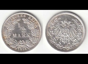 1/2 Mark Kaiserreich EMPIRE 1914 A Silber Jäger 16 (31419