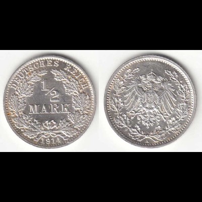 1/2 Mark Kaiserreich EMPIRE 1914 A Silber Jäger 16 (31419