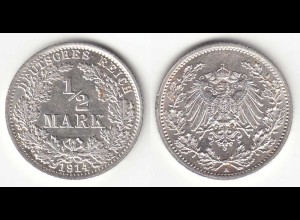 1/2 Mark Kaiserreich EMPIRE 1914 A Silber Jäger 16 (31421