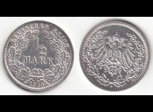 1/2 Mark Kaiserreich EMPIRE 1914 A Silber Jäger 16 (31422