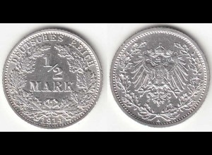 1/2 Mark Kaiserreich EMPIRE 1914 A Silber Jäger 16 (31424