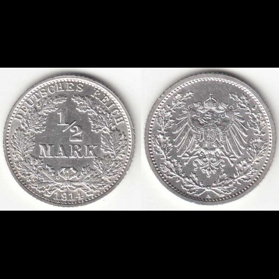 1/2 Mark Kaiserreich EMPIRE 1914 A Silber Jäger 16 (31424