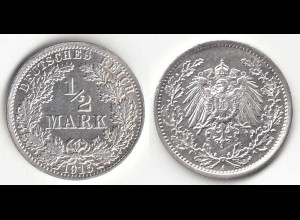 1/2 Mark Kaiserreich EMPIRE 1915 A Silber Jäger 16 (31428