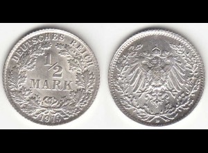 1/2 Mark Kaiserreich EMPIRE 1915 D Silber Jäger 16 (31433