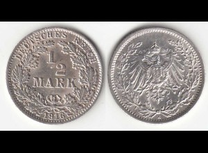 1/2 Mark Kaiserreich EMPIRE 1916 A Silber Jäger 16 (31442