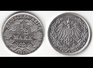 1/2 Mark Kaiserreich EMPIRE 1918 A Silber Jäger 16 (31448