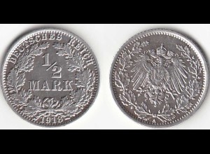 1/2 Mark Kaiserreich EMPIRE 1918 A Silber Jäger 16 (31449