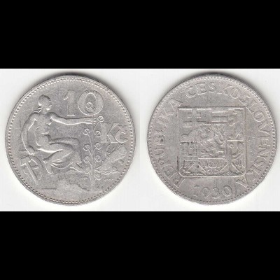 10 Ks. SILBER Münze 1930 TSCHECHOSLOWAKEI - CESKOSLOVENSKA (31384