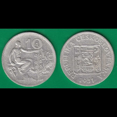 10 Ks. SILBER Münze 1931 TSCHECHOSLOWAKEI - CESKOSLOVENSKA (31381