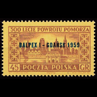 Polen – Poland 1959 Mi. 1118 BALPEX I DANZIG Briefmarkenausstellung ** MNH