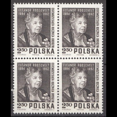 Polen – Poland 1964 Mi.1532 – 4er Block Elenor Roosevelt 80. Geburtstag ** MNH
