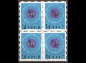 Polen – Poland 1965 Mi. 1584 – 4er Block Internationale Fernmeldeunion ** MNH
