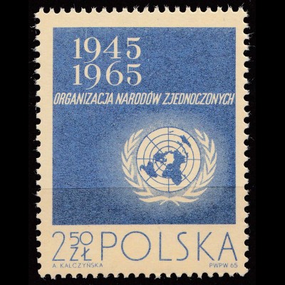Polen – Poland 1965 Mi. 1631 – 2,50 Zl. 20 Jahre UNO United Nations ** MNH
