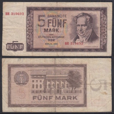 Ro 354a - 5 Mark DDR Banknote 1964 F- (4-) Serie BH Rosenberg nicht bekannt 