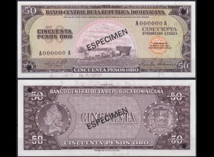 Republica Dominicana 50 PESOS Banknotes 1975 UNC P.112s SPECIMEN XRAR (11491