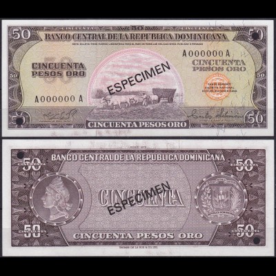 Republica Dominicana 50 PESOS Banknotes 1975 UNC P.112s SPECIMEN XRAR (11491