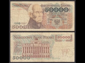 Polen - Poland - 50000 50.000 Zloty Banknote 1989 Pick 153a F (4) Serie AL