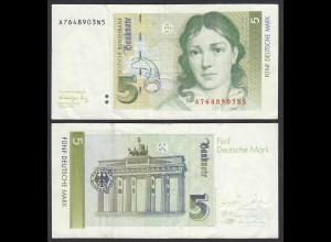 BRD 5 DM Bundesbanknote 1.8.1991 Ro 296a Serie A gebraucht (31013