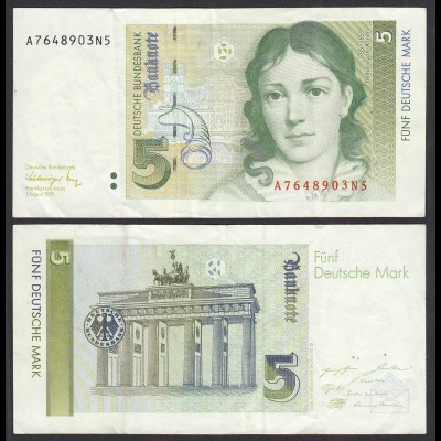 BRD 5 DM Bundesbanknote 1.8.1991 Ro 296a Serie A gebraucht (31013