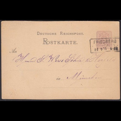 1876 FRIEDBERG HESSEN R3 nach München 5 Pfennige. Ganzsachenkarte (31464