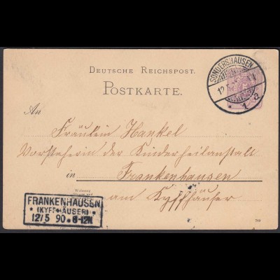 1883 SONDERSHAUSEN K2 5 Pfennig Ganzsachenkarte nach FRANKENHAUSEN (31479
