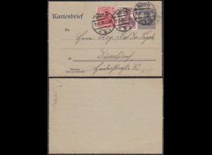 Kartenbrief 1920 Ganzsache K17 Germania 15 Pfg. mit Zusatzfrankatur Bonn (31486
