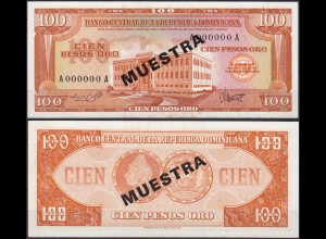 Republica Dominicana 100 PESOS Banknotes 1964 UNC P.104s SPECIMEN RAR (11488