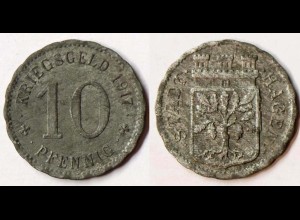 Germany Hagen City 10 Pfennig 1917 Notgeld war money zinc (r1092
