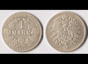 Deutsches Reich 1 Mark Silber 1876 A gebraucht Jäger 9 (r1278