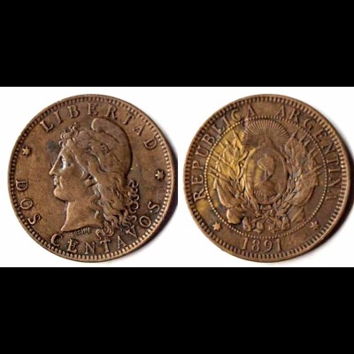 Argentinien - Argentina 10 Centavos Münze 1891 (p427