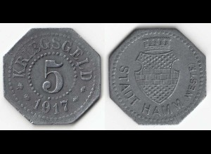 Hamm Stadt 5 Pfennig Notgeld war money 1917 Zinc (31518