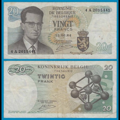Belgien - Belgium 20 Francs Banknote 15.6.1964 Pick 138 gebraucht (19116