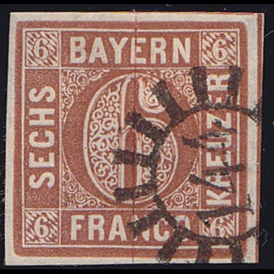 Bayern 6 Kreuzer Quadrat Marke Michel Nr. 4 gestempelt (10036