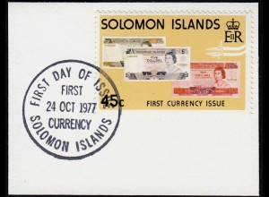 Solomon Islands 1977 45 Cent Briefstück Banknoten auf Briefmarken - 