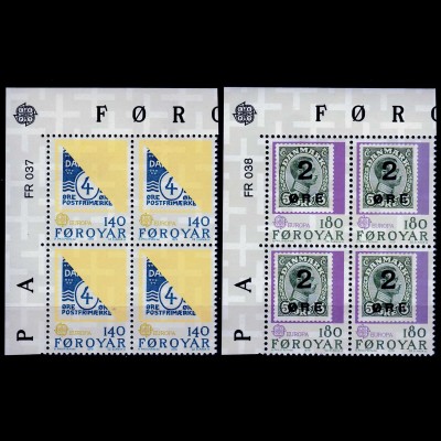 Färöer – Faroe Islands 1979 Mi. 43-44 ** Cept Briefmarke auf Briefmarke 4er Bl.