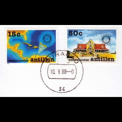 Niederländische Antillen 1987 2 Briefmarken Rotary Club auf Briefstück – (70173