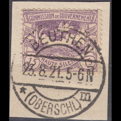 Oberschlesien - Upper Silesia 15 Pfg. Mi. 17 used gebraucht Briefstück BEUTHEN