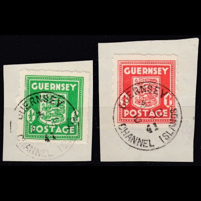 Deutsche Besetzung 2. WK Guernsey 1/2 + 1 P. Michel 1 + 2 gestempelt Briefstücke
