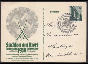 3. Reich NS-Gemeinschaft "Kraft durch Freude" 1938 Dresden Ganzsache Sachsen
