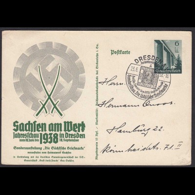 3. Reich NS-Gemeinschaft "Kraft durch Freude" 1938 Dresden Ganzsache Sachsen