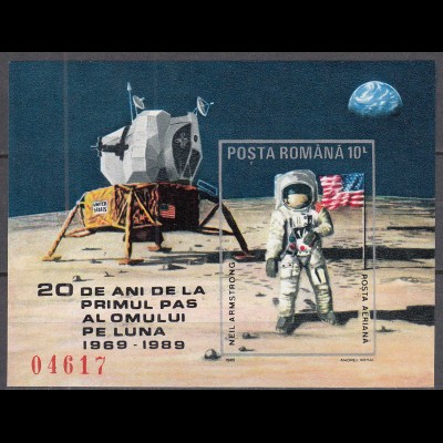 Rumänien - Romania 1989 Block 257 Mondlandung Moon Walking postfrisch MNH