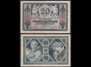 Reichsbanknote 20 Mark 1915 Ro 53 Pick 63 VF (3) UDR: O Serie H (31660