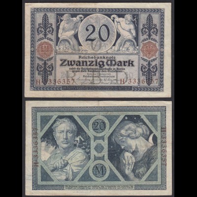 Reichsbanknote 20 Mark 1915 Ro 53 Pick 63 VF (3) UDR: O Serie H (31660