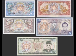 Bhutan - 5 Stück schöne Banknoten in Erhaltung UNC (1) (31623